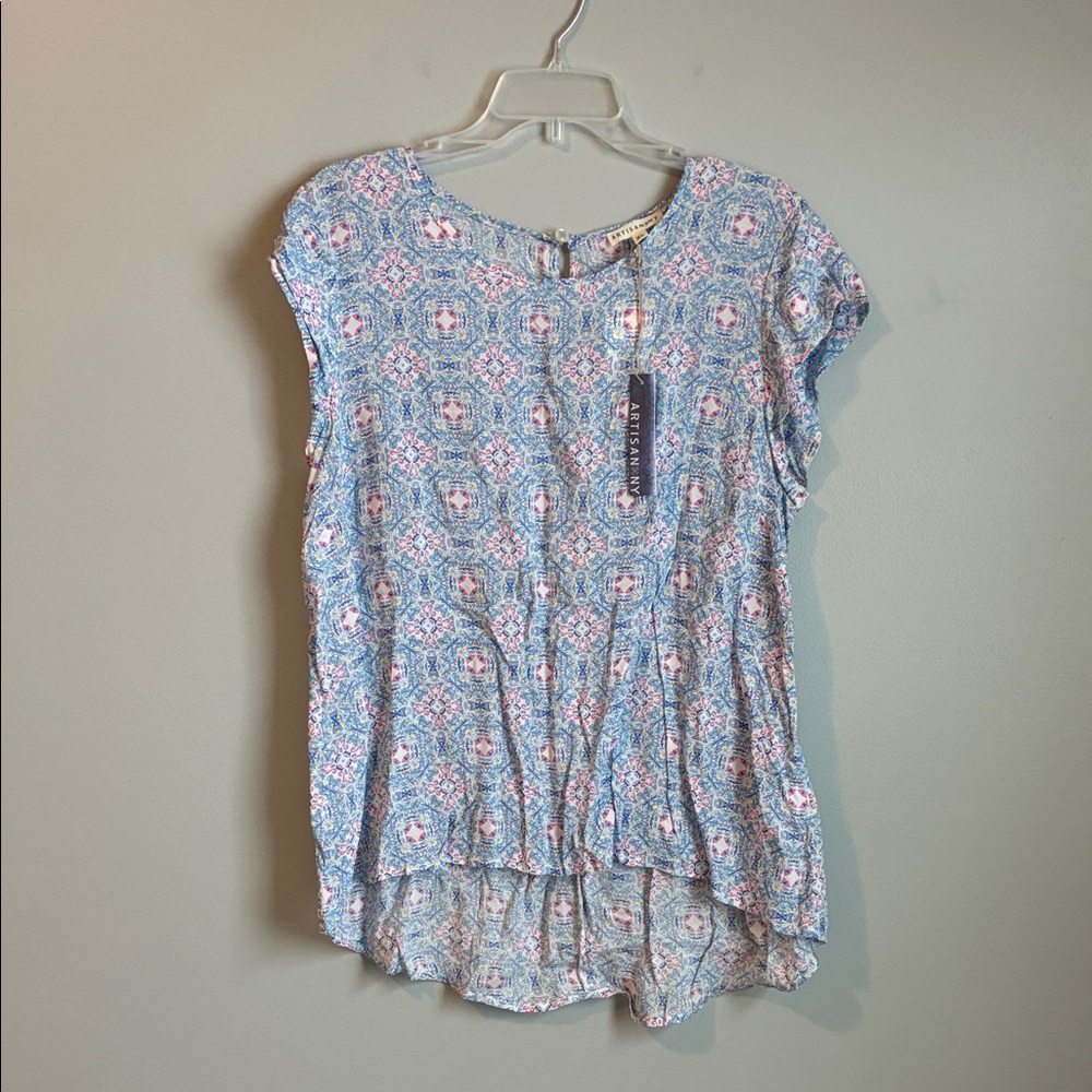 Artisan Ny Blue and Pink Patterned Blouse